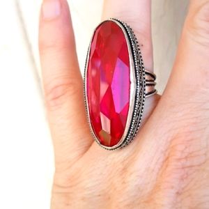 New Pink Topaz 925 Silver Statement Ring.